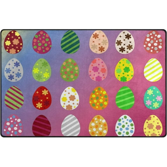 Coolnut Lightweight Soft Area Rugs 60 x 39 inch (5'x 3'3"), Set of Colorful Easter Eggs Floor Mat for Kids Playing Room Hardwood Floor Living Room Nursery Rugs