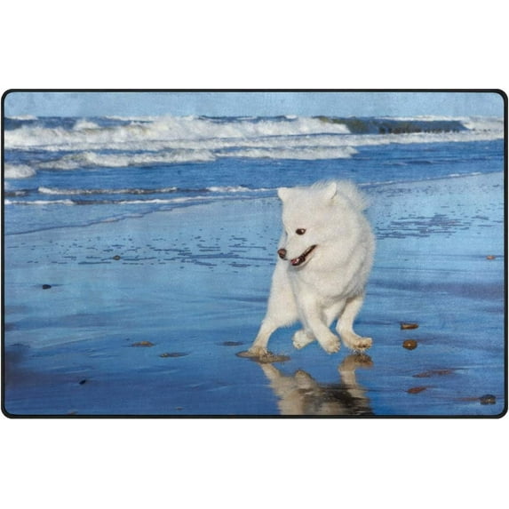 Coolnut Lightweight Soft Area Rugs 60 x 39 inch (5'x 3'3"), White Dog Samoyed Playing Floor Mat for Kids Playing Room Hardwood Floor Living Room Nursery Rugs