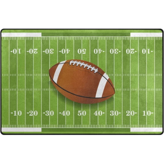 Coolnut Lightweight Soft Area Rugs 60x39 inch, Football Sitting at Midfield of Grass Floor Mat for Kids Playing Room Hardwood Floor Living Room Nursery Rugs