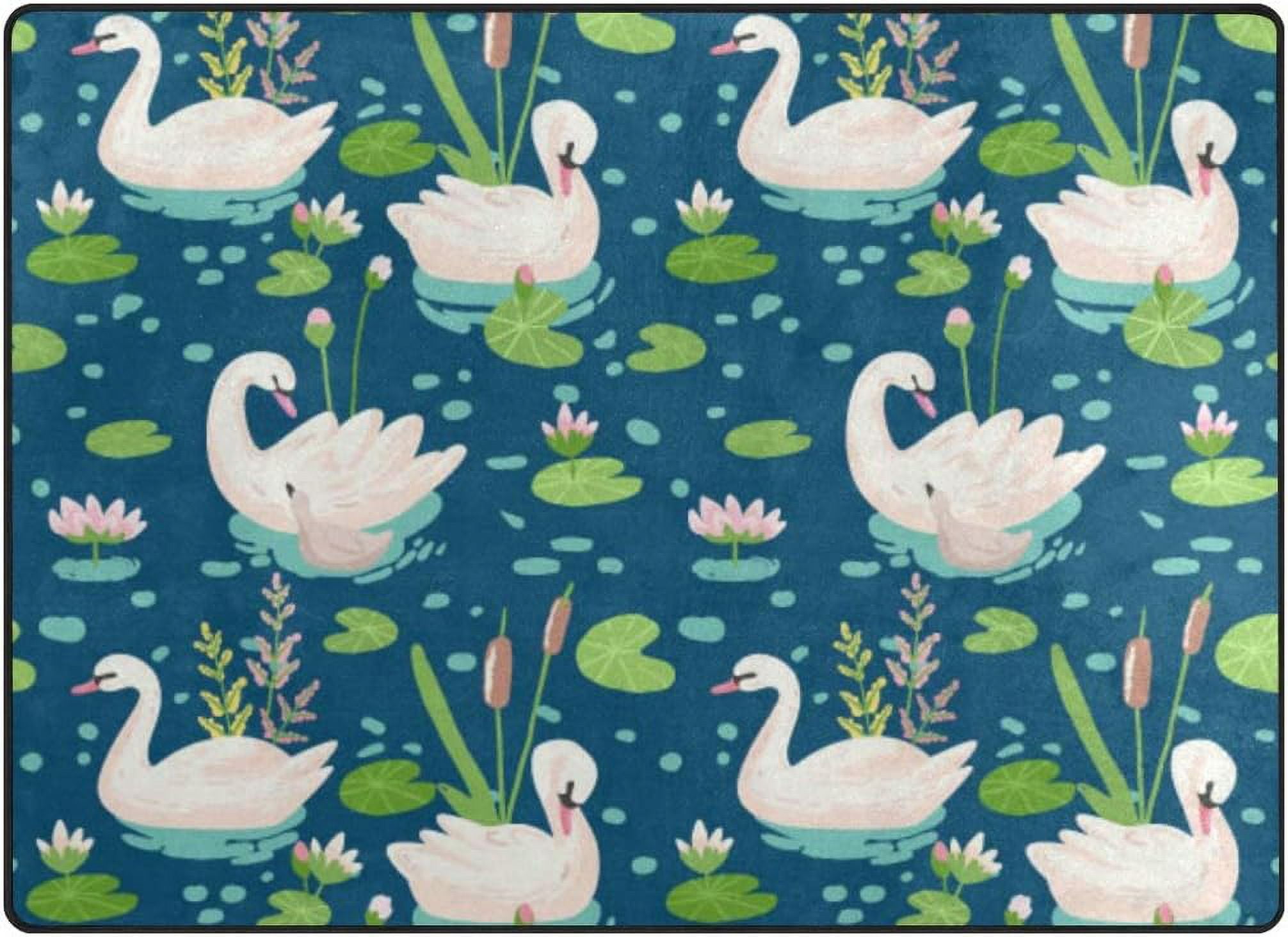 Coolnut Lightweight Soft Area Rugs 63 x 48 in, Beautiful Swans and ...