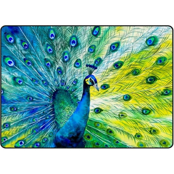 Coolnut Lightweight Soft Area Rugs 63 x 48 in, Colorful Peacock Tail Feathers Floor Mat for Kids Playing Room Hardwood Floor Living Room Nursery Rugs