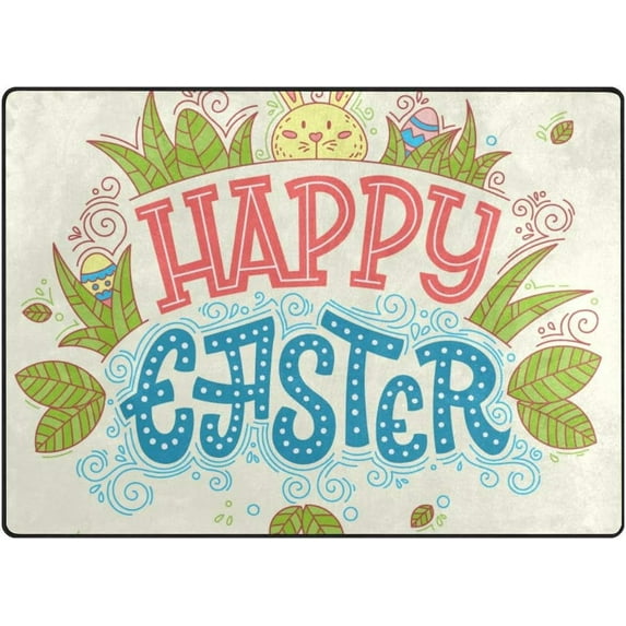 Coolnut Lightweight Soft Area Rugs 63 x 48 in, Cute Colorful Happy Easter Floor Mat for Kids Playing Room Hardwood Floor Living Room Nursery Rugs, 5'3" x 4'