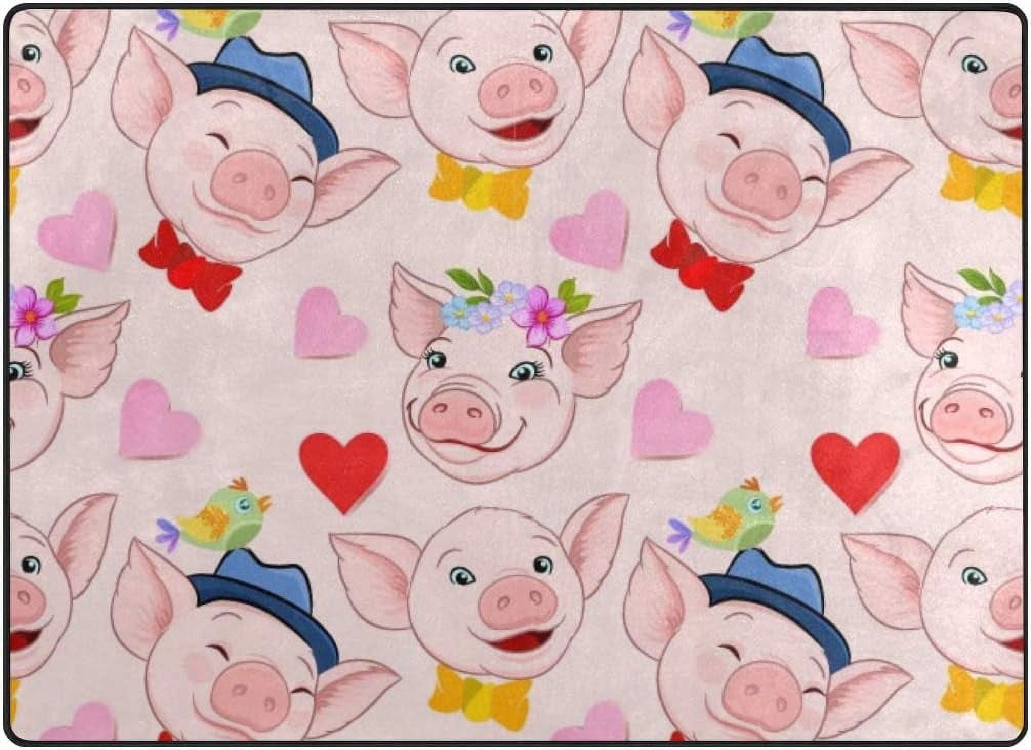 Coolnut Lightweight Soft Area Rugs 63 x 48 in, Cute Pig Face with Heart ...