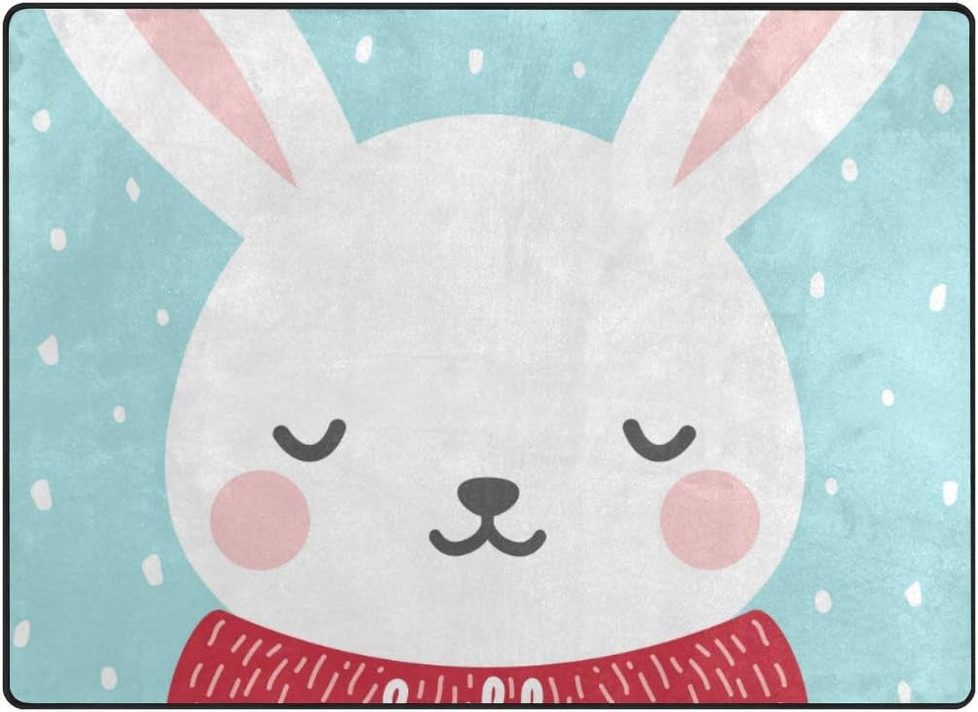 Kids Rugs Rabbit Coolnut Lightweight Soft Area Rugs 63 x 48 in, Cute Rabbit Winter Theme ...