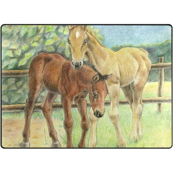 Coolnut Lightweight Soft Area Rugs 63 x 48 in, Foal and Filly Floor Mat for Kids Playing Room Hardwood Floor Living Room Nursery Rugs, 5'3" x 4'