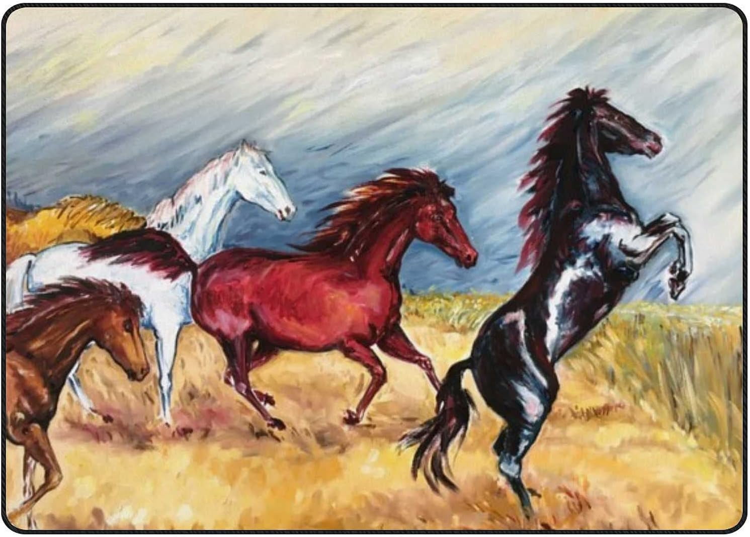 Coolnut Lightweight Soft Area Rugs 63 x 48 in, Horses Running Oil ...