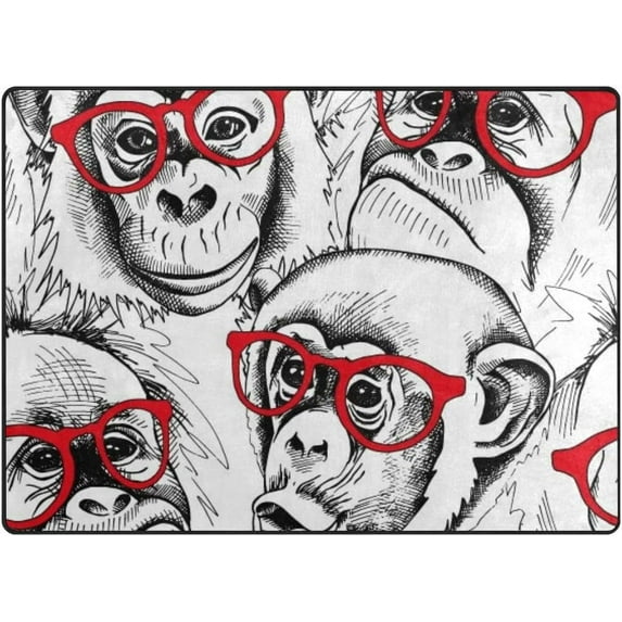 Coolnut Lightweight Soft Area Rugs 63 x 48 in, Monkey Portraits in Red Glasses Floor Mat for Kids Playing Room Hardwood Floor Living Room Nursery Rugs, 5'3" x 4'