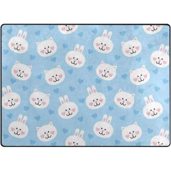 Coolnut Lightweight Soft Area Rugs 63 x 48 in, Rabbits and Kittens Floor Mat for Kids Playing Room Hardwood Floor Living Room Nursery Rugs, 5'3" x 4'