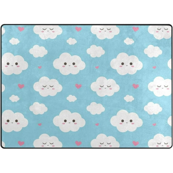 Coolnut Lightweight Soft Area Rugs 63 x 48 in, Smiling Cloud On Blue Floor Mat for Kids Playing Room Hardwood Floor Living Room Nursery Rugs, 5'3" x 4'
