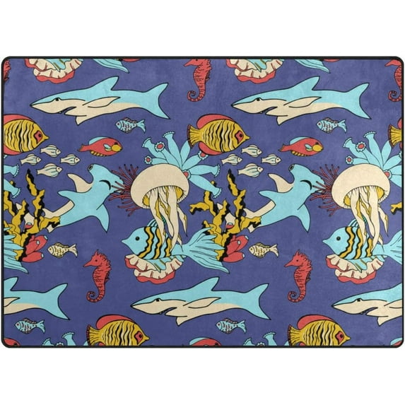 Coolnut Lightweight Soft Area Rugs 63 x 48 in, Underwater Sea Life Floor Mat for Kids Playing Room Hardwood Floor Living Room Nursery Rugs, 5'3" x 4'