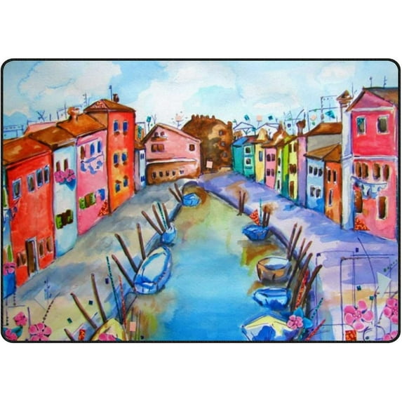 Coolnut Lightweight Soft Area Rugs 63 x 48 in, Watercolor Italy's Landscapes Floor Mat for Kids Playing Room Hardwood Floor Living Room Nursery Rugs