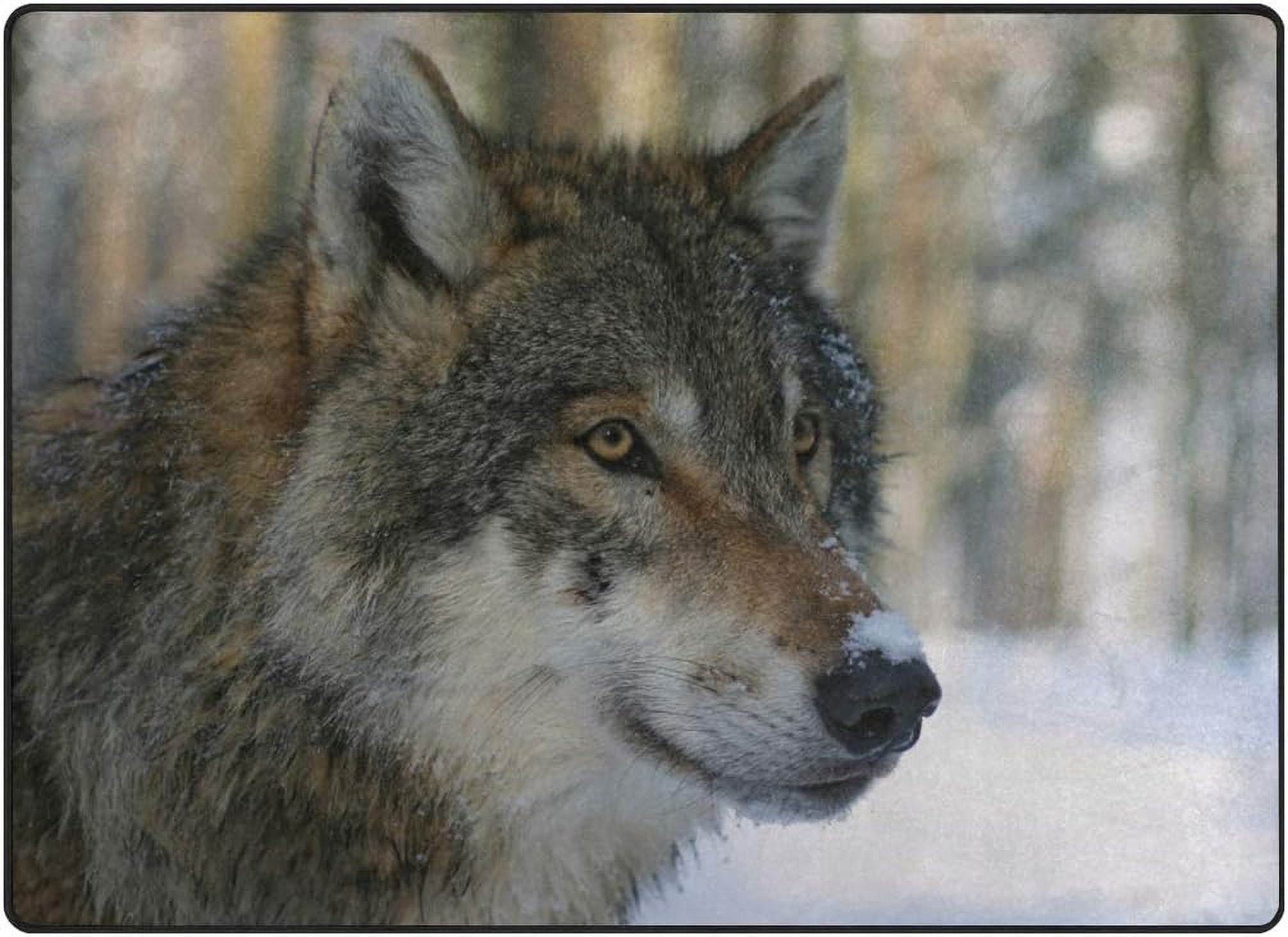 Wolf Hand Drawn Pattern Print Floor Mat
