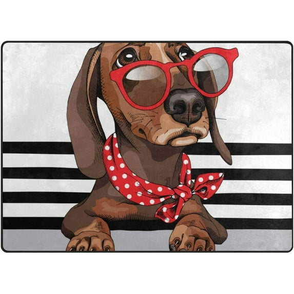 Coolnut Lightweight Soft Area Rugs, 80 x 58 inch(6'8" x 4'10") Dachshund Dog in Red Sunglasses Floor Mat for Kids Playing Room Hardwood Floor Living Room Nursery Rugs