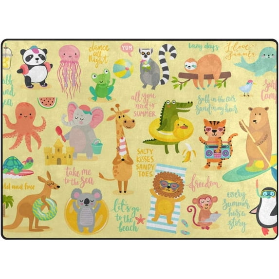 Coolnut Lightweight Soft Area Rugs, 80 x 58 inch(6'8" x 4'10") Beach Animals Floor Mat for Kids Playing Room Hardwood Floor Living Room Nursery Rugs