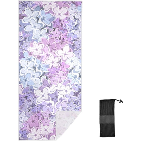 Coolnut Lilac Purple Floral Beach Towel, Sand Free Super Absorbent Oversized Travel Towel with Mesh Bag for Beach, Camping, Swimming, Holiday, 30 x 60 Inch Washcloth Gift