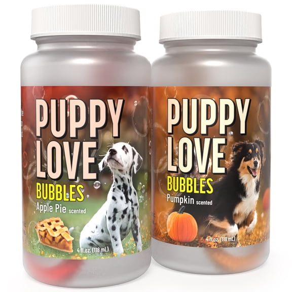 Atomic Bubbles: Puppy Love Bubbles Combo - Apple Pie & Pumpkin Scented - 2 Pack, 4oz Bottles, Dog Interactive Toy, Non-Toxic, Pet Safe In-Outdoor Play