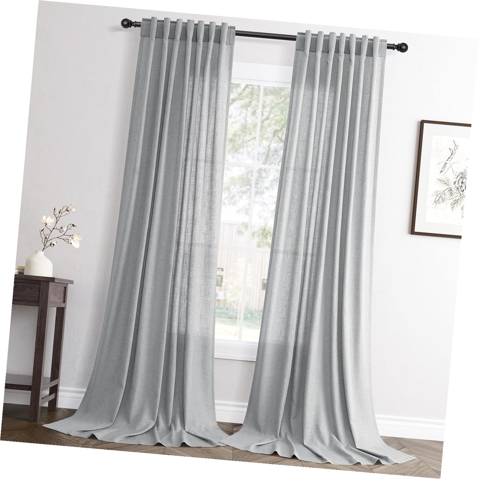 Coolnut Linen Drapes 96 Inches Long 2 Panels Set Farmhouse Living Room