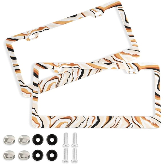 Coolnut Liquid Marble 2 Holes Car License Plate Frames 2PCS, Car License Plate Holder with Screw Caps Cover Set Automotive Exterior Parts Decoration for US Vehicles