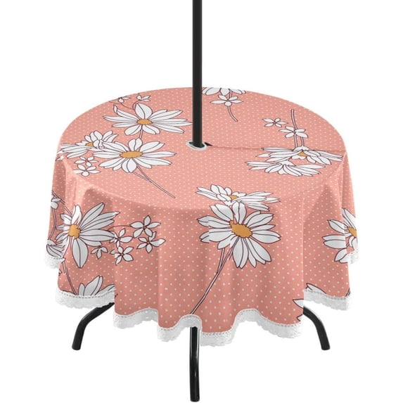 Coolnut Little Daisy 60" Round Tablecloth with Zipper Umbrella Hole, Washable Spillproof Table Cloth Decorative for Picnic,Camping,Indoor and Outdoor