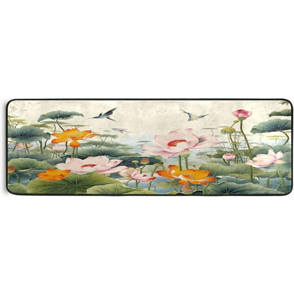 Coolnut Lotus Flowers Garden Area Rug - 2' x 6' Washable Runner Rugs with Rubber Backing - Non Skid Floor Carpet for Indoor Living Room Hallway Kitchen Home Decor Gifts