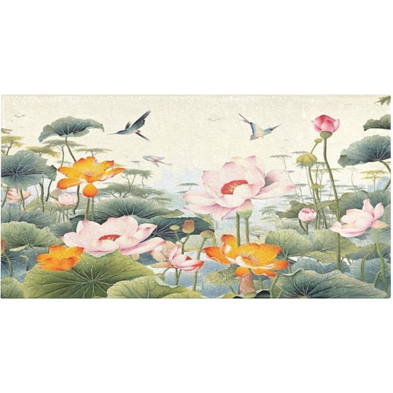 Coolnut Lotus Flowers Garden Bath Mat, Dry Quickly Non Slip Absorbent Bath Rug, Soft Living Room Bedroom Home Floor Mats, Bath Mats for Bathroom, Tub and Shower 20" x 39" Home Decor
