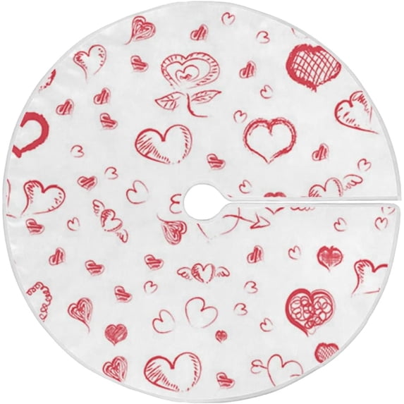 Coolnut Love Heart Christmas Tree Skirt 48", Valentine's Day Tree Skirt Double Layers Polyester Easter Tree Skirt for Valentine's Day Holiday Party Decoration
