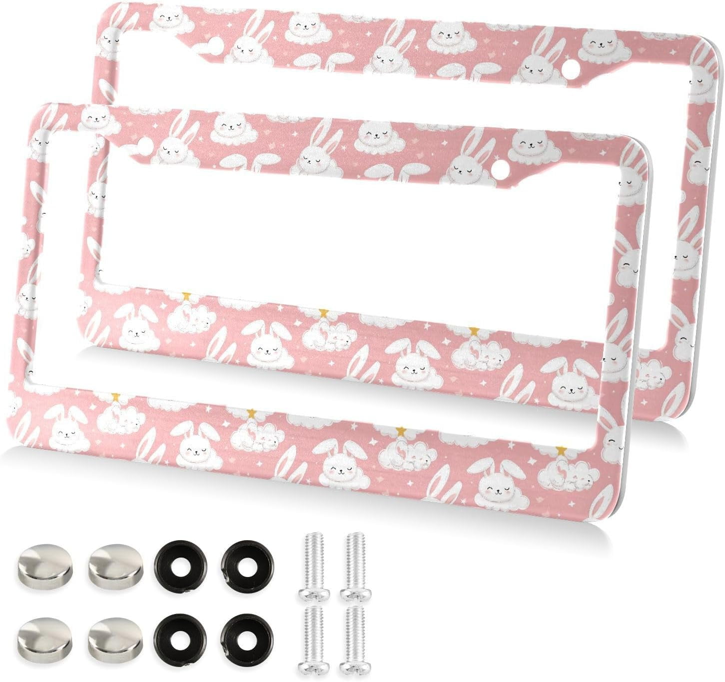 Coolnut Lovely Rabbits License Plate Frames 2 Packs,License Plate Covers,Universal Aluminum Tag