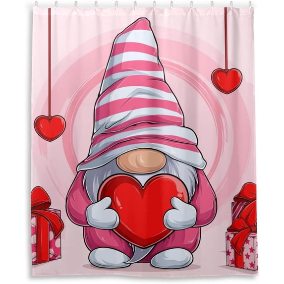 Coolnut Lovely Valentines Gnome Shower Curtain Bathroom Decor Watercolor Shower Curtain Sets Fabric Cloth Bathroom Curtains with Hooks 60x72 Inch