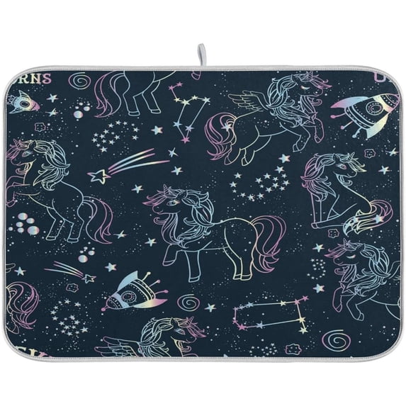 Coolnut Magic Unicorn Dish Drying Mat for Kitchen, 16 x 18 Inch Microfiber Absorbent Dish Drying Pad, Machine Washable Kitchen Counter Protect Mats