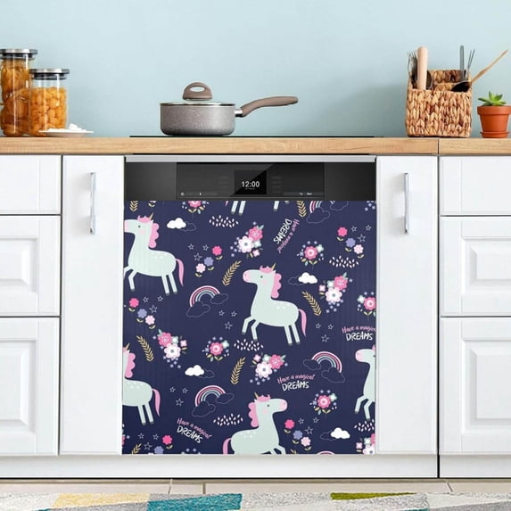 Coolnut Magical Unicorn Dishwasher Magnet Cover for The Front Door,Reusable Refrigerator Door Decor Magnet Sticker for Kitchen Home Decor 23" x 26"