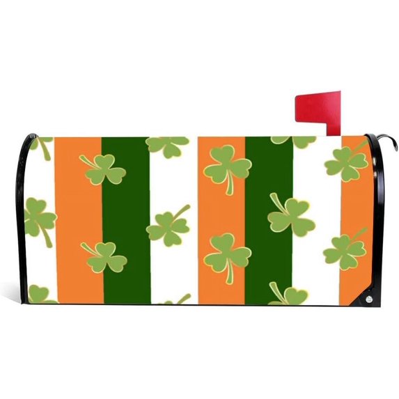 Coolnut Magnetic Mailbox Cover, Abstract St Patrick Day Shamrock Pattern Post Mail Box Cover Mail Wraps Cover, Oversize 25.4" L x 20.78" W
