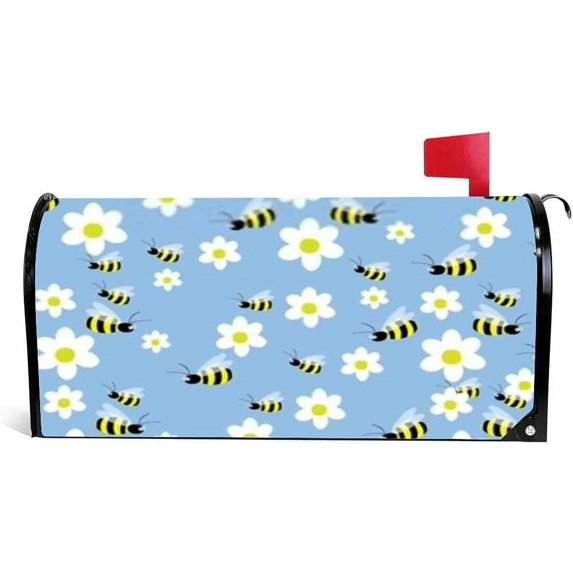 Coolnut Magnetic Mailbox Cover, Bees and Flowers Pattern Post Mail Box Cover Mail Wraps Cover, Standard Size 20.7" L x 18" W