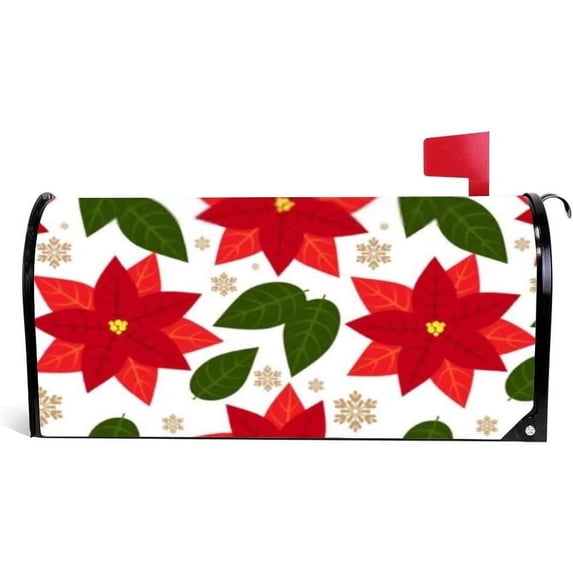 Coolnut Magnetic Mailbox Cover, Christmas Flowers with Leaves and Snowflakes Post Mail Box Cover Mail Wraps Cover, Standard Size 20.7" L x 18" W