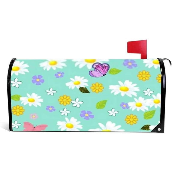 Coolnut Magnetic Mailbox Cover, Floral Texture with Daisies Butterflies Post Mail Box Cover Mail Wraps Cover, Standard Size 20.7" L x 18" W