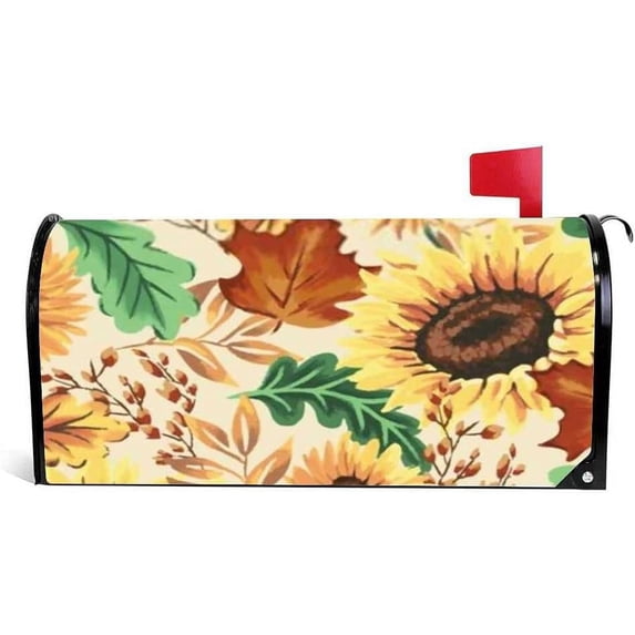 Coolnut Magnetic Mailbox Cover, Retro Sunflowers with Maple Leaves Post Mail Box Cover Mail Wraps Cover, Standard Size 20.7" L x 18" W