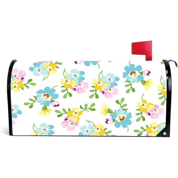 Coolnut Magnetic Mailbox Cover, Small Blue Flowers Post Mail Box Cover Mail Wraps Cover, Standard Size 20.7" L x 18" W