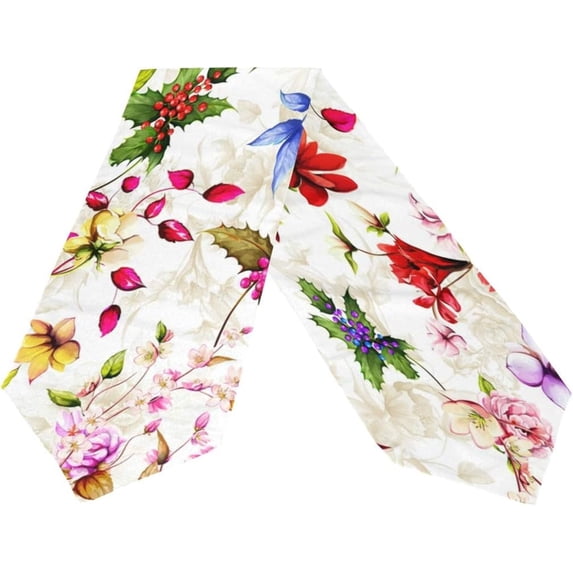 Coolnut Magnolia Flowers Christmas Tree Branches Leaves Table Runner 13 x 90 Inch Polyester Table Cloth Runner Coffee Living Room Table Runner for Wedding Dinner Birthday Party House Decor
