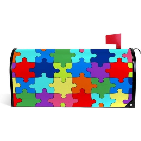 Coolnut Mailbox Cover Colorful Puzzle Piece Post Mail Box Cover Magnetic Mail Wraps Cover Oversize 25.4" L x 20.78" W