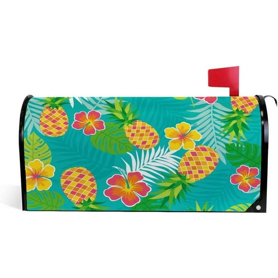 Coolnut Mailbox Cover Hibiscus and Pineapples Post Mail Box Cover Magnetic Mail Wraps Cover Oversize 25.4" L x 20.78" W