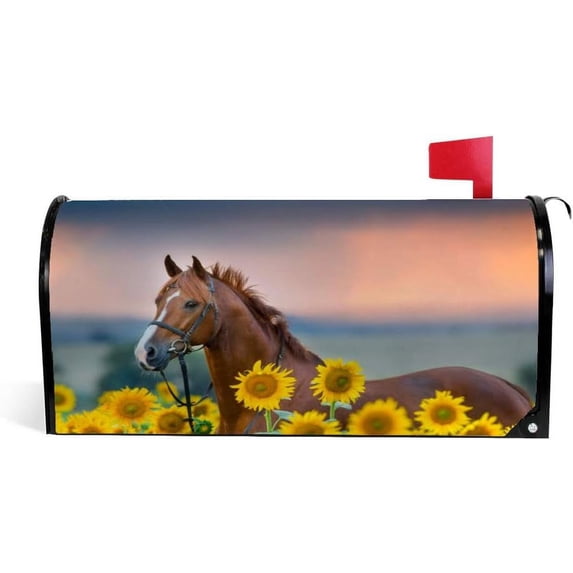 Coolnut Mailbox Cover Horse On The Sunflower Field Post Mail Box Cover Magnetic Mail Wraps Cover Oversize 25.4" L x 20.78" W