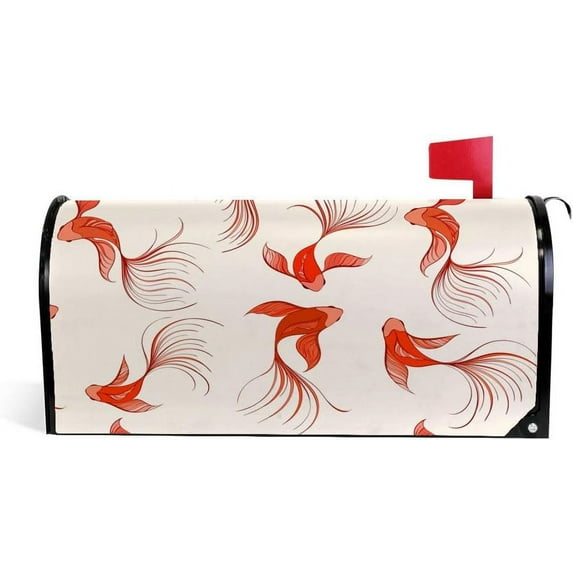 Coolnut Mailbox Cover Red Koi Pattern Post Mail Box Cover Magnetic Mail Wraps Cover Standard Size 20.7" L x 18" W