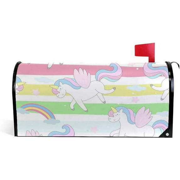 Coolnut Mailbox Cover Unicorns with Rainbow Waves Post Mail Box Cover Magnetic Mail Wraps Cover Standard Size 20.7" L x 18" W
