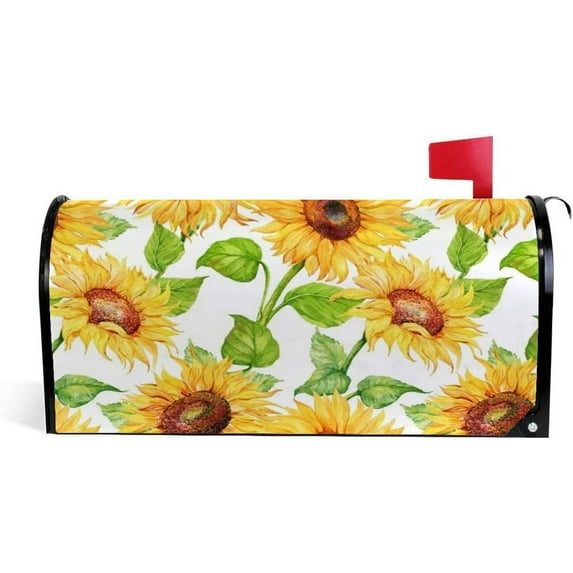 Coolnut Mailbox Cover Watercolor Sunflowers On White Post Mail Box Cover Magnetic Mail Wraps Cover Oversize 25.4" L x 20.78" W