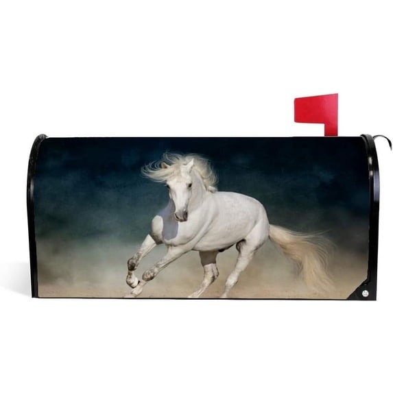 Coolnut Mailbox Cover White Horse Running Post Mail Box Cover Magnetic Mail Wraps Cover Standard Size 20.7" L x 18" W