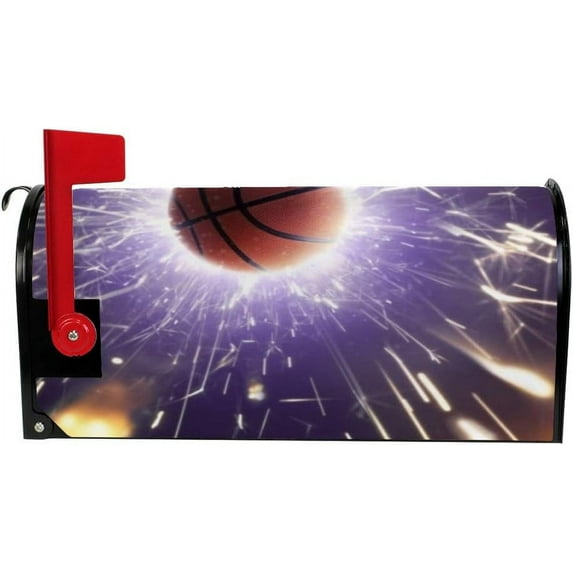 Coolnut Mailbox Covers Magnetic Oversize Basketball with Fiery Sparks Seasonal Mail Wraps for Home Outdoor Decor, 25.4"x20.78"