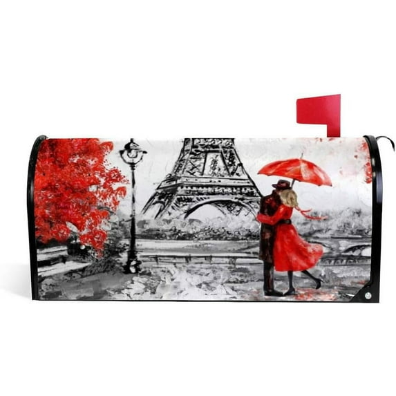 Coolnut Mailbox Covers Magnetic Oversize Eiffel Tower Lovers Seasonal Mail Wraps for Home Outdoor Decor, 25.4"x20.78"