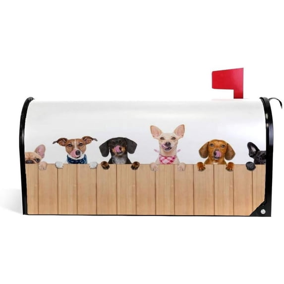 Coolnut Mailbox Covers Magnetic Oversize Portrait of Dogs Behind The Fence Seasonal Mail Wraps for Home Outdoor Decor, 25.4"x20.78"