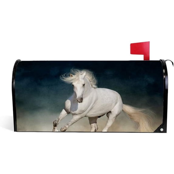 Coolnut Mailbox Covers Magnetic Oversize White Horse Running Seasonal Mail Wraps for Home Outdoor Decor, 25.4"x20.78"