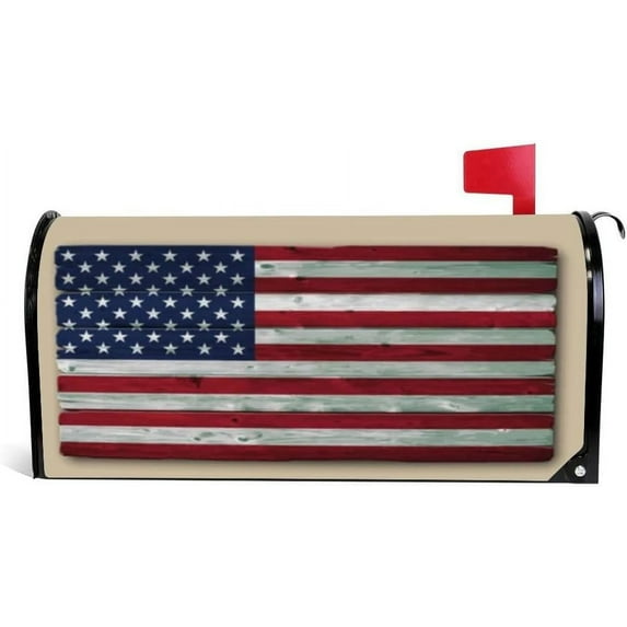 Coolnut Mailbox Covers, Magnetic Standard Size American Flag Painted on Wood Seasonal Mail Wraps for Home Outdoor Decor, 20.7"x18.03"