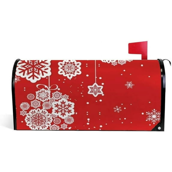 Coolnut Mailbox Covers, Magnetic Standard Size Christmas Snowflakes On Red Seasonal Mail Wraps for Home Outdoor Decor, 20.7"x18.03"